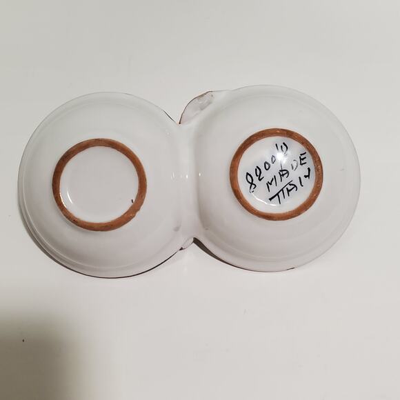 Painted Ceramic Double Serving Dish Divided Bowl Snacks Nuts Dips Italy - Picture 11 of 16